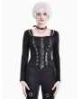 Dark in Love Black Gothic Punk Buckled Strap Square Neck Top for Women