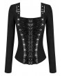 Dark in Love Black Gothic Punk Buckled Strap Square Neck Top for Women