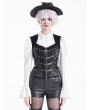 Dark in Love Black Gothic Punk Lace Leather Patchwork Corset Top for Women