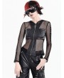 Dark in Love Black Gothic Mesh Riveted Leather Panel Hoodie Top for Women
