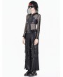 Dark in Love Black Gothic Mesh Riveted Leather Panel Hoodie Top for Women