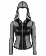 Dark in Love Black Gothic Mesh Riveted Leather Panel Hoodie Top for Women