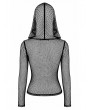 Dark in Love Black Gothic Mesh Riveted Leather Panel Hoodie Top for Women