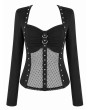 Dark in Love Black Gothic Cyber Punk Riveted Mesh Panel Top for Women