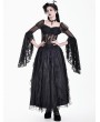 Dark in Love Black Gothic Victorian Flared Ruffle Sleeves Lace Top for Women