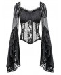 Dark in Love Black Gothic Victorian Flared Ruffle Sleeves Lace Top for Women