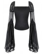 Dark in Love Black Gothic Victorian Flared Ruffle Sleeves Lace Top for Women