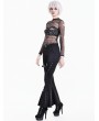Dark in Love Black Gothic Skull Floral Printed Mesh Sheer Top for Women