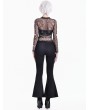 Dark in Love Black Gothic Skull Floral Printed Mesh Sheer Top for Women