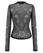 Dark in Love Black Gothic Skull Floral Printed Mesh Sheer Top for Women