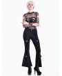 Dark in Love Black Gothic Tattoo Wings and Skull Mesh Sheer Top for Women