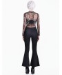 Dark in Love Black Gothic Tattoo Wings and Skull Mesh Sheer Top for Women