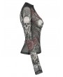 Dark in Love Black Gothic Tattoo Wings and Skull Mesh Sheer Top for Women