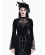 Dark in Love Black Gothic Lace Cutout Flare Sleeve Velvet Top for Women