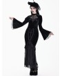 Dark in Love Black Gothic Lace Cutout Flare Sleeve Velvet Top for Women