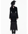 Dark in Love Black Gothic Lace Cutout Flare Sleeve Velvet Top for Women
