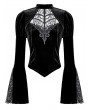 Dark in Love Black Gothic Lace Cutout Flare Sleeve Velvet Top for Women