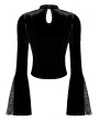 Dark in Love Black Gothic Lace Cutout Flare Sleeve Velvet Top for Women
