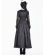 Dark in Love Black Gothic Floral Lace Ruffle Trim Crop Top for Women