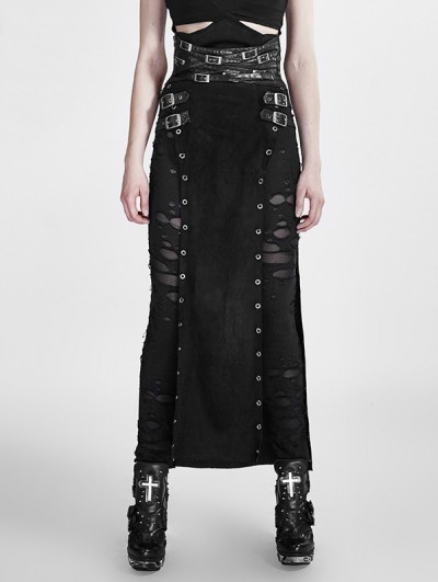Punk Rave Black Gothic Punk Split Skirt for Women