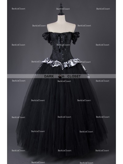 Rose Blooming Romantic Gothic Corset Victorian Style Long Prom Gown