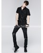 Punk Rave Black Gothic Man Short Sleeves Shirt With Leather Loops