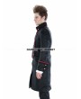 Punk Rave Black Gothic Military Style Male Long Coat with Red Hem