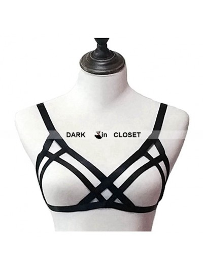 Black Elastic Gothic Sexy Harness Cupless Bra 0009