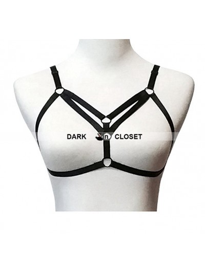 Black Elastic Gothic Harness Cupless Bra 0011