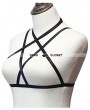 Black Elastic Simple Gothic Harness Cupless Bra 0017
