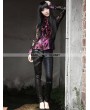 Pentagramme Black and Red Rose Pattern Gothic Long Lace Sleeves Blouse for women