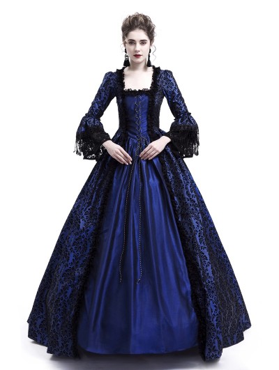 Rose Blooming Blue Ball Gown Victorian Costume Dress