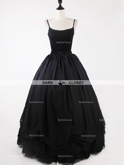 Rose Bloooming Black Gothic Tulle Long Skirt
