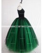 Rose Bloooming Green Black Gothic Tulle Long Skirt
