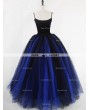 Rose Bloooming Blue Black Gothic Tulle Long Skirt