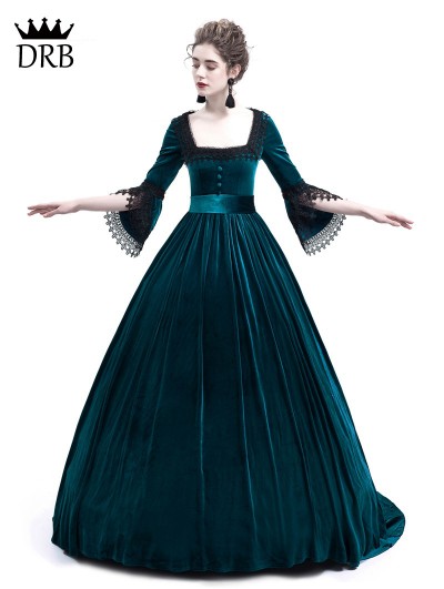 Rose Blooming Blue Velvet Ball Gown Theatrical Victorian Gown