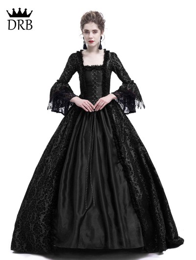Rose Blooming Black Masked Ball Gothic Victorian Costume Dress