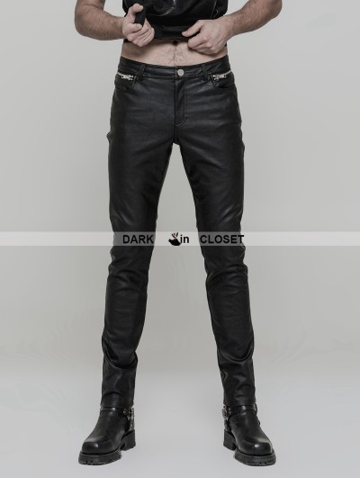 Punk Rave Black Gothic Punk Heavy Metal PU Trousers for Men