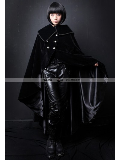 Pentagramme Black Velvet High-Low Gothic Cape for Women