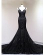 Black Gothic Beading Mermaid Wedding Dress