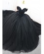 Black Gothic Beading Off-the-Shoulder Ball Gown Wedding Dress 