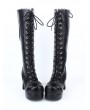 Black Gothic Lace Up Chunky High Heel Knee Boots