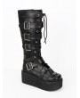 Black Gothic Punk Lace Up Belt Platform Knee Boots