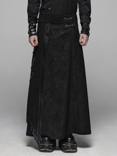 Punk Rave Black Retro Gothic Floral Long Overskirt for Men