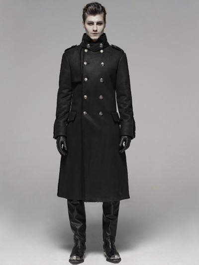 Punk Rave Black Gothic Military Style Long Thick Jacket for Men