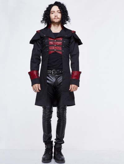 Devil Fashion Black and Red Gothic Military Cape Jacket for Men