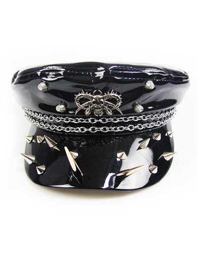 Devil Fashion Black Gothic Punk Rivet Faux Leather Hat for Women