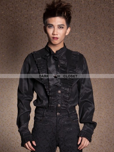 Pentagramme Black Long Sleeves Bowtie Gothic Blouse for Men