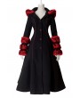 Punk Rave Black and Red Gothic Two Wear Woolen Initation Fur Long Winter Coat for Women