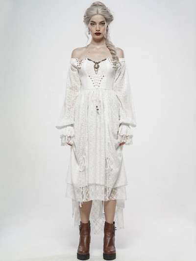 Punk Rave White Vintage Gothic Victory Day Lace High-Low dress